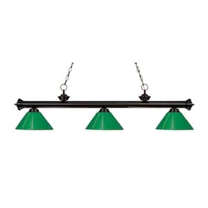 Riviera 3-Light Bronze With Green Plastic Shade Billiard Light With No Bulbs Included