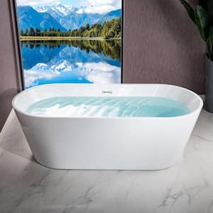 Rolande 71 in. Acrylic FlatBottom Double Ended Bathtub with Polished Chrome Overflow and Drain Included in White