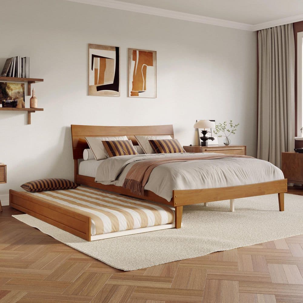 Phoenix Light Toffee Natural Bronze Wood Frame Queen Platform Bed with Twin XL Trundle price history on PriceWatchPro