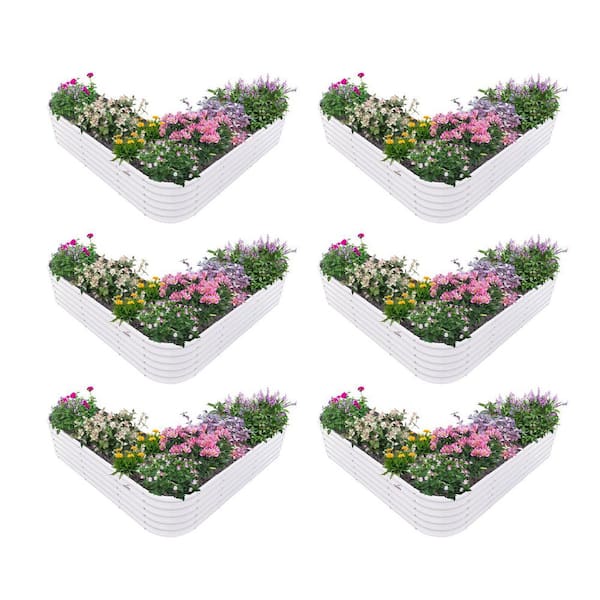 Zeus & Ruta 81 in. x 81 in. x 18 in. Antique White Heart-Shaped Outdoor Metal Raised Garden Bed, Planter Box for Vegetables (6-Pack)