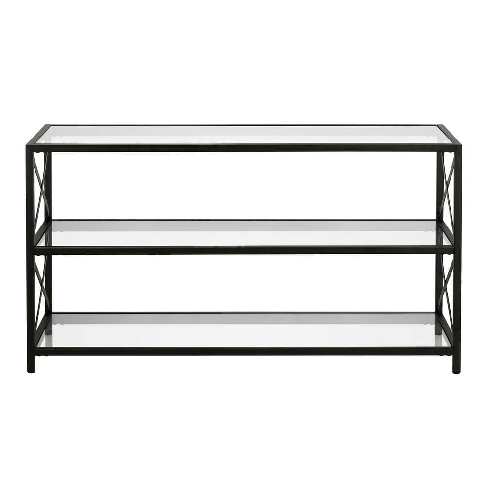 Hutton 50'' Blackened Bronze Modern Metal TV Stand with Glass Shelves
