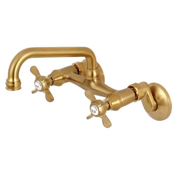 Kingston Brass Essex 2-Handle Wall-Mount Standard Kitchen Faucet in Brushed Brass