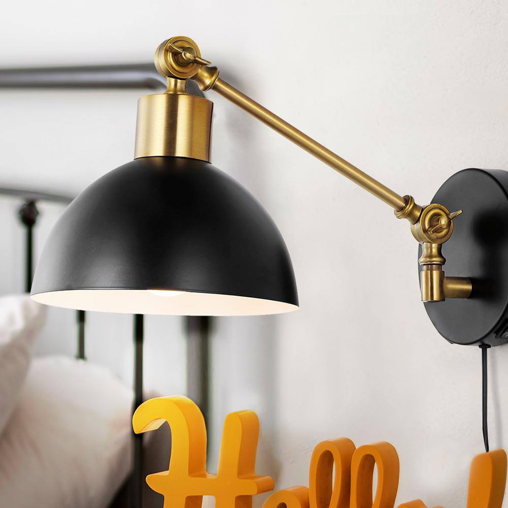 Lisa 18" Black Iron Swing Arm LED Wall Sconce with USB Charging