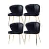 JAYDEN CREATION Olinto Modern Black Velvet Channel Tufted Side Chair with Metal Legs (Set of 4) DSDC0002-BLK