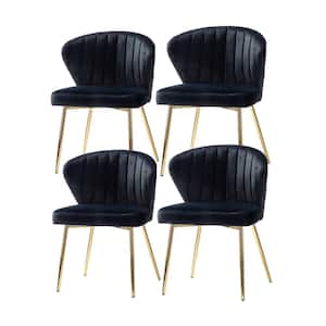 Olinto Modern Black Velvet Channel Tufted Side Chair with Metal Legs (Set of 4)