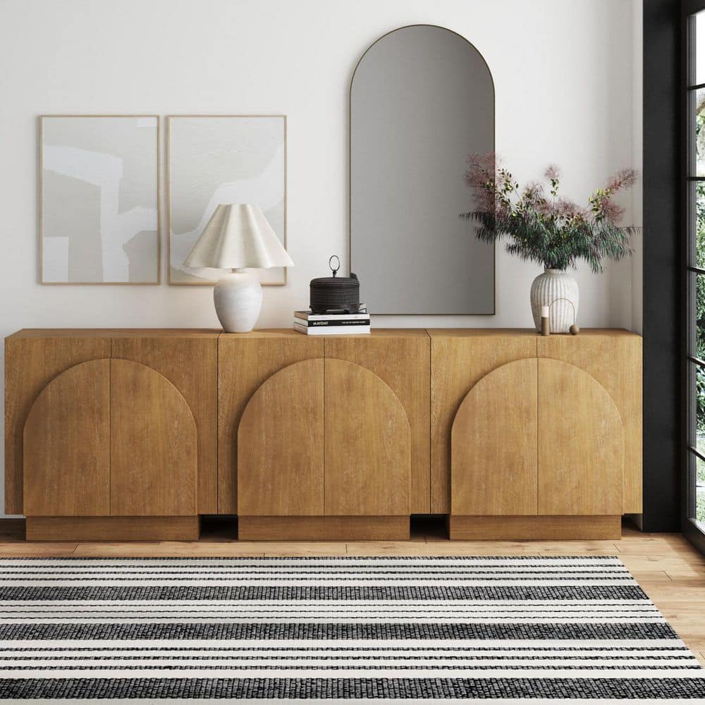 Iris Light Brown Wood Storage Cabinet Set with Arched Doors