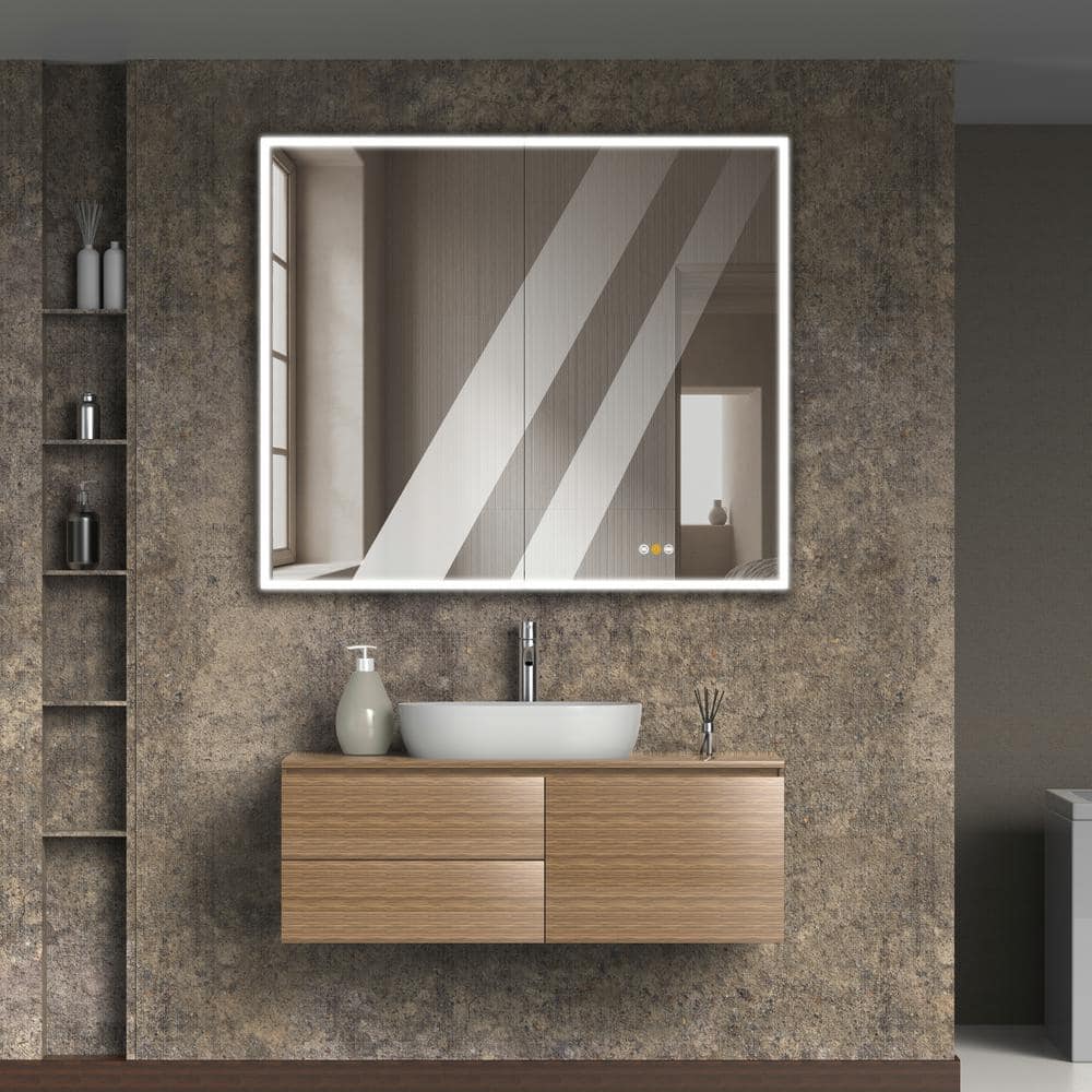 Large Gray Aluminum Surface Mount Medicine Cabinet with LED Mirror