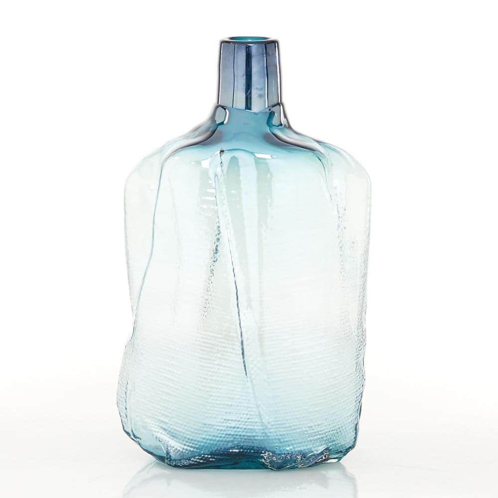 16" Blue Blown Glass Decorative Vase