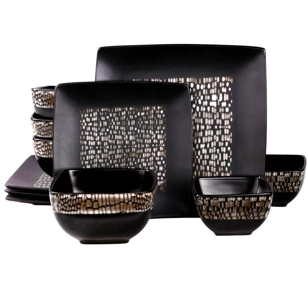 Naina 16-Piece Modern Black Stoneware Dinnerware Set (Service for 4)