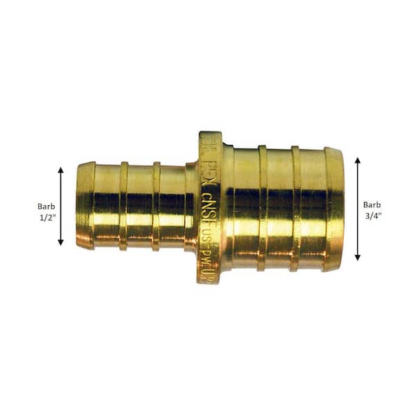 Apollo 3 4 In X 1 2 In Brass Pex Barb Reducing Coupling Apxc1234 The Home Depot