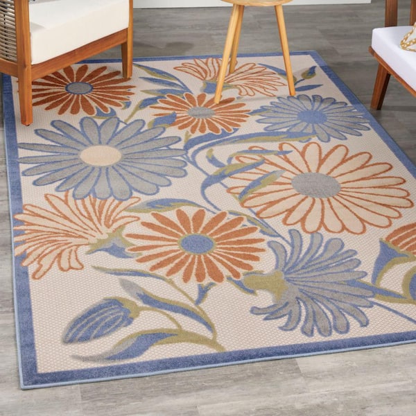Aloha Beige Multicolor 4 ft. x 6 ft. Botanical Contemporary Indoor/Outdoor Area Rug