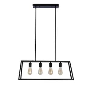 4-Light Matte Black Rectangle Island Pendant with Bulbs Included