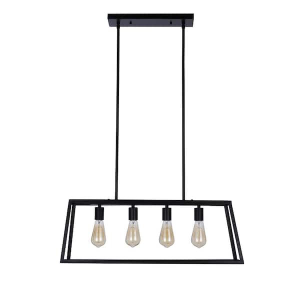 Cresswell 4-Light Matte Black Rectangle Island Pendant with Bulbs Included