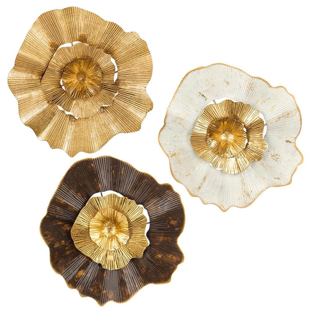 11.8 in. x 11.8 in. Multicolor Wall Decor Metal Flower Plate Wall Art Moder