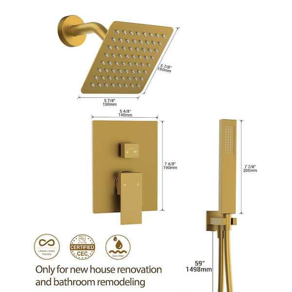 YAWWALK 2-Spray 6 in. Wall Mount Dual and Handheld Shower Head 2.5