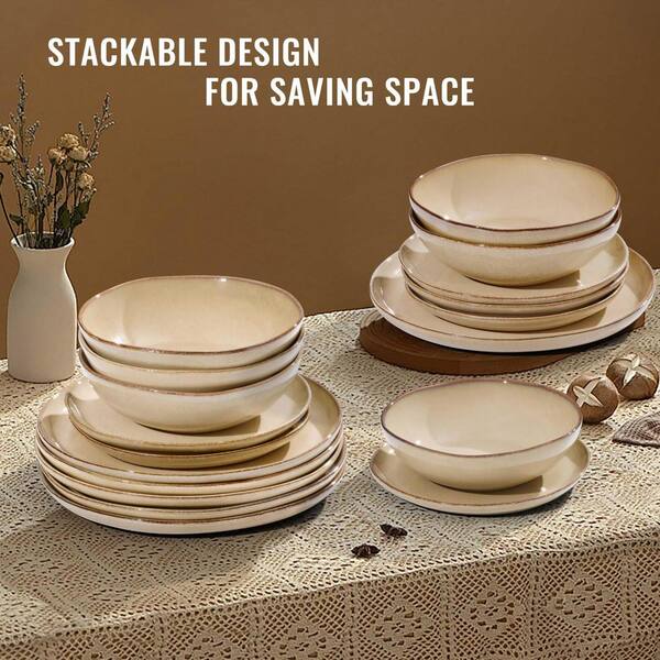 KHKFY 18-Piece Handmade Stoneware Dinnerware Set for 6 with