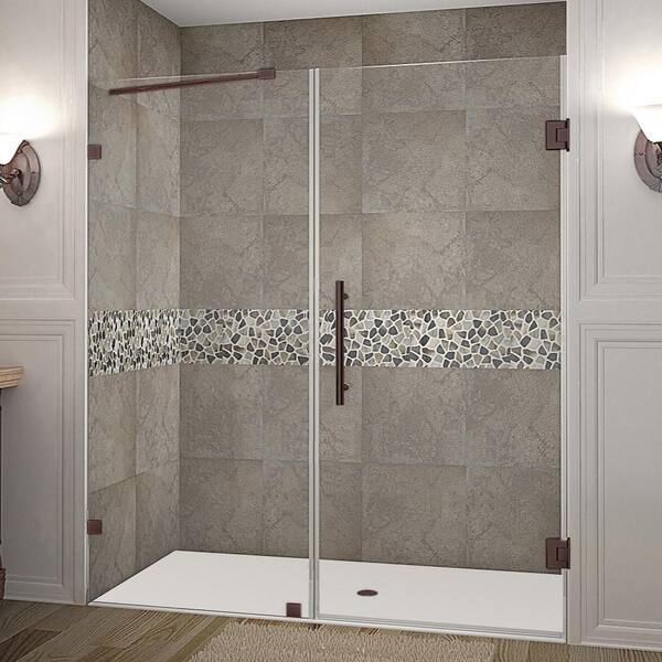 Aston Nautis 70.25 in. - 71.25 in. x 72 in. Frameless Hinged Shower Door in Bronze