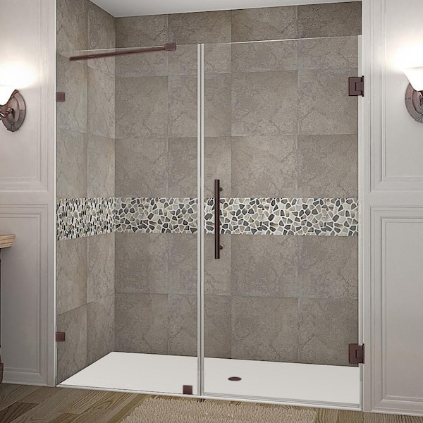 Aston Nautis 71.25 in. - 72.25 in. x 72 in. Frameless Hinged Shower Door in Bronze