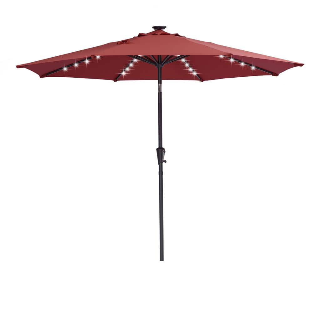9ft. Steel Solar LED Tilt Red Market Umbrella