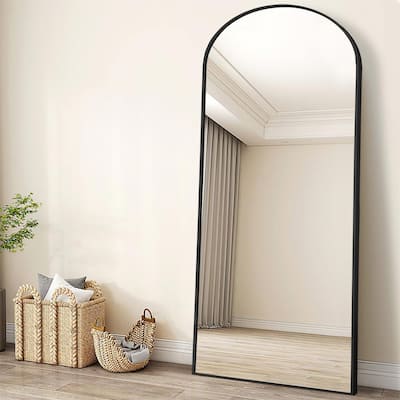 71 in. x 24 in. Modern Arch Metal Framed Black Full-Length Floor Standing Mirror
