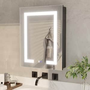 20 in. W x 26 in. H Rectangular Silver Aluminum Recessed/Surface Mount Left Dimmable Medicine Cabinet with Mirror LED