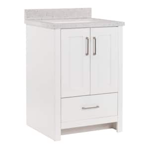 Westcourt 25 in. W x 22 in. D x 39 in. H Single Sink Freestanding Bath Vanity in White with Silver Ash Solid Surface Top