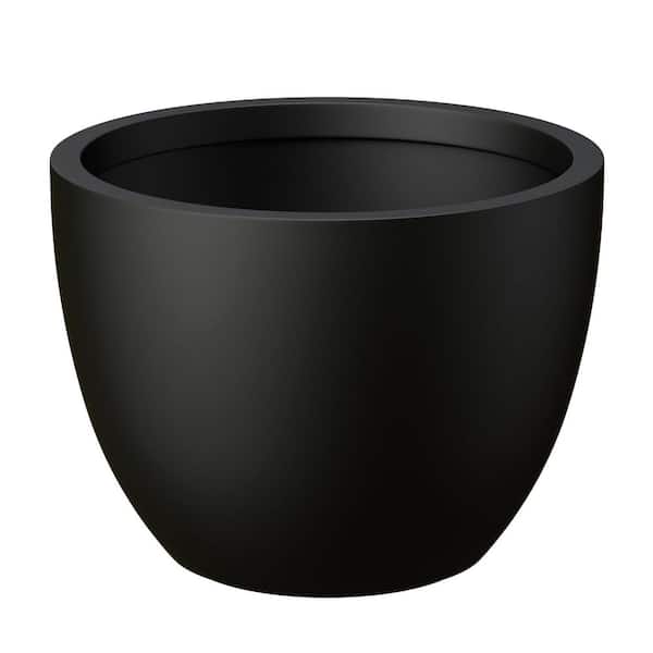 17.5 in. Large Charcoal Black Concrete Round Planter / Pot with Drainage Holes