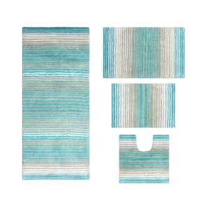 Gradiation Collection 100% Cotton Bath Rug, 4-Pcs Set with Runner, Turquoise