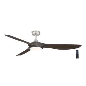 Marlon 66 in. Integrated LED Indoor Brushed Nickel Ceiling Fan with Light and Remote Control