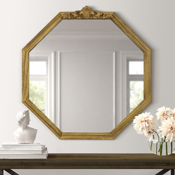 Hochwertiges 24 in. W x 24 in. H Octagon Brown Wood Framed Decorative Wall Mirror