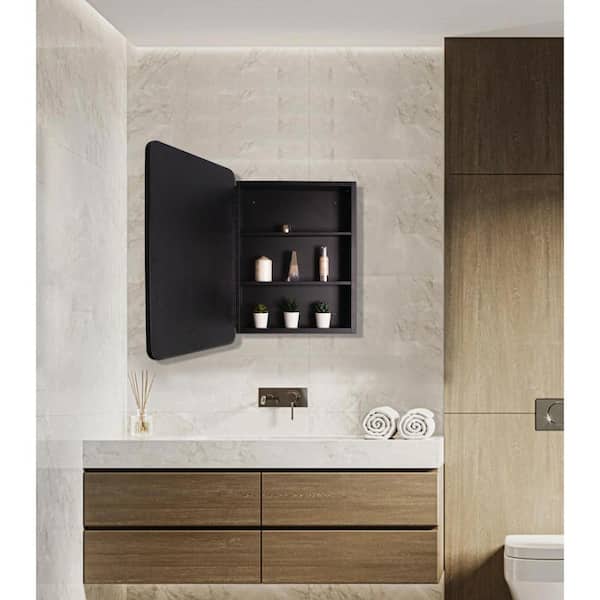 Unbranded Modern 20 in. W x 28 in. H Black Rectangular Metal Framed Wall Mount or Recessed Medicine Cabinet with Mirror