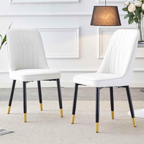 Polibi Modern White PU Leather Seat Dining Chairs Set of 2 for Kitchen