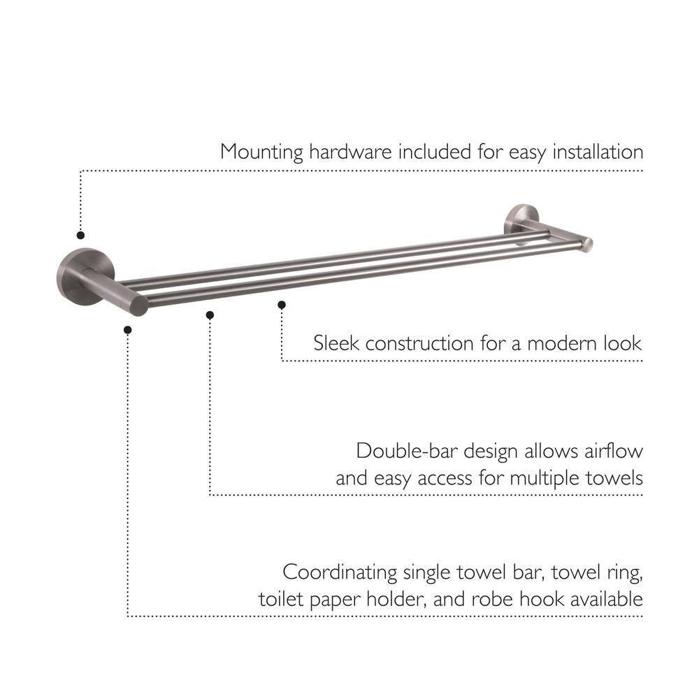Kelton 24" Satin Nickel Wall Mounted Double Towel Bar