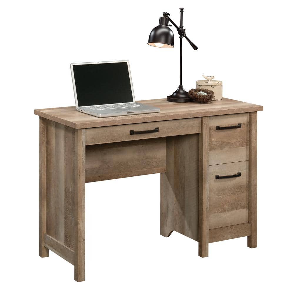 Rustic-Inspired Lintel Oak Finish Writing Desk with Drawer and Filing Cabinet