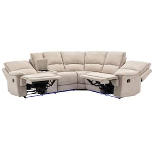95 in. W Velvet Sectional Sofa in Beige with Hidden Storage and 2 Cup Holders