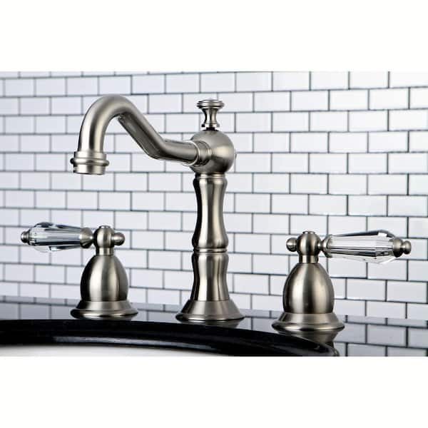 Transitional Crystal 8 in. Widespread 2-Handle High-Arc Bathroom Faucet in Brushed Nickel