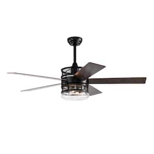 52 in. Smart Indoor Black Low Profile Standard Ceiling Fan Wood Crystal Shade, 3 Wind Modes W/Lights, Remote and Timer