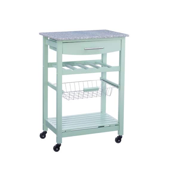 Linon Home Decor Todd Green Kitchen Cart with Granite Top and Storage