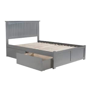 Nantucket Grey Full Solid Wood Storage Platform Bed with Flat Panel Foot Board and 2 Bed Drawers