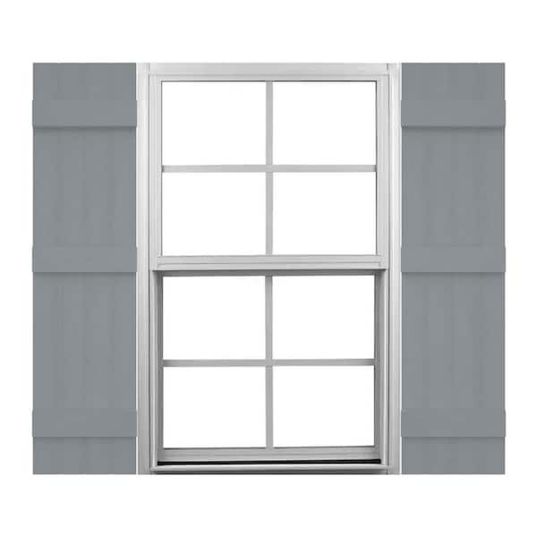 Ekena Millwork Mid America 14 in. W x 63 in. H Vinyl Board and Batten Shutters Pair in Platinum