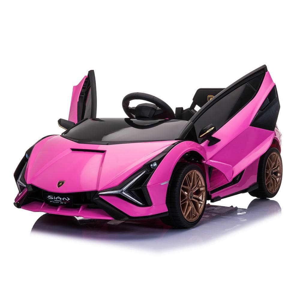 TOBBI Licensed Lamborghini Sian 12-Volt Kids Electric Ride On Car with Remote Control, Pink