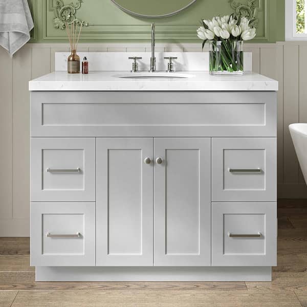 ARIEL Hamlet 42.25 in. W x 22 in. D x 36 in. H Single Sink Freestanding Bath Vanity in Grey with Carrara White Quartz Top