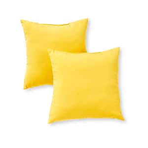 Solid Sunbeam Yellow Square Outdoor Throw Pillow (2-Pack)