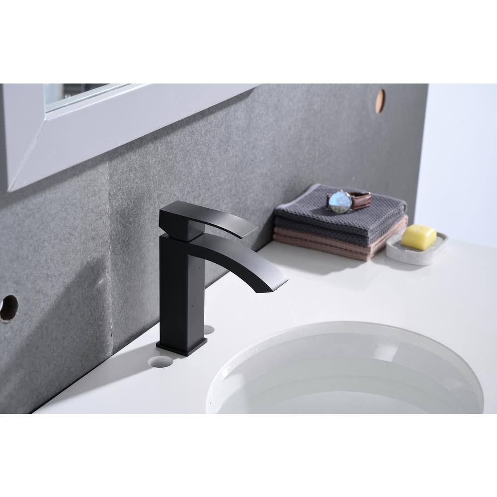 Matte Black Single Handle Waterfall Bathroom Faucet with Pop-Up Drain