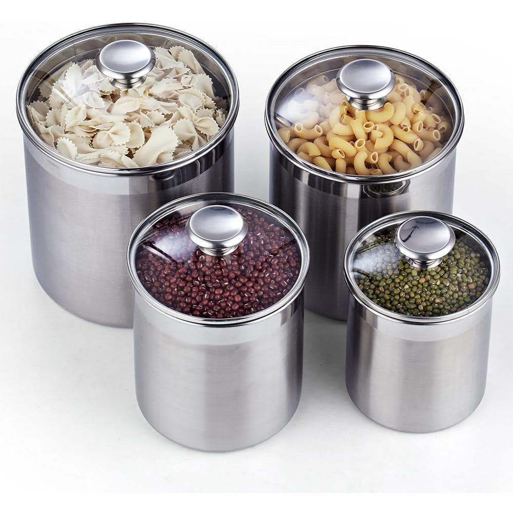Stainless Steel 4-Piece Airtight Canister Set with Glass Lids