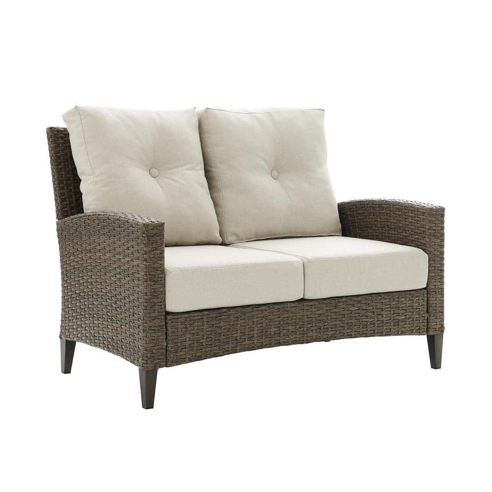 Rockport Cream and Light Brown Wicker Loveseat with Tufted Back