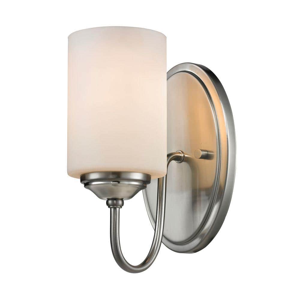 Cardinal 5 in. 1-Light Brushed Nickel Wall Sconce Light with Matte Opal Gla