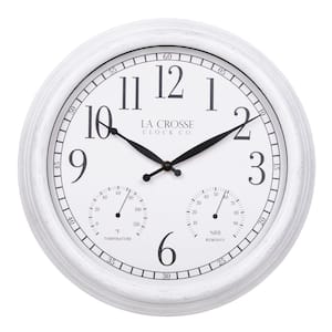 15 in. Indoor/Outdoor Quartz Payton White Wall Clock with Temp and Humidity