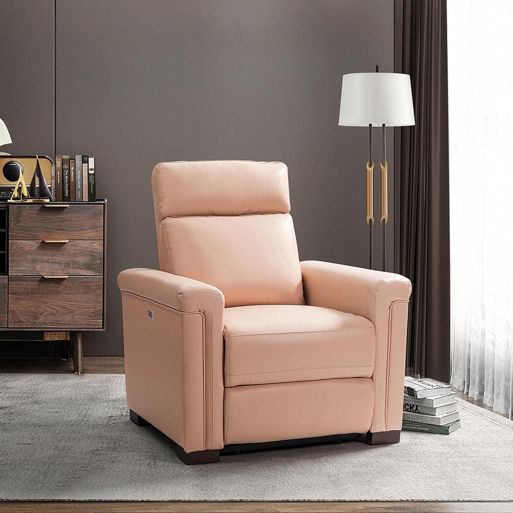 ARTFUL LIVING DESIGN Casio 36.02 in. Wide Pink Genuine Leather Power Recliner with USB Port