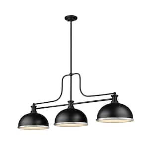 Melange 3-Light Matte Black Billiard Light with Matte Black and Brushed Nickel Metal Shades with No Bulbs Included